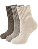 CLOSEMATE Thermosocken Damen Socken 3 Paar Wintersocken Warme Dicke Gestrickte Stricksocken Gekämmte Baumwollsocken Haussocken 35-38 39-42 1Espressobraun 1Milchkaffeebraun 1Hellbraun