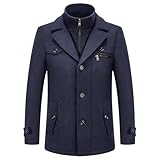 KUDORO Herren Wintermantel Wolle Kurzmantel Herren Wollmantel Mittellang Peacoat Herren Casual Slim Fit für Business Freizeit(Kriegsmarine2,M)