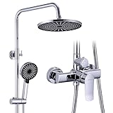 KeeGone Duschsystem mit Armatur Höhenverstellbare Dusche ohne Thermostat 26 cm Großflächen Regendusche & 3-funktion Handbrause Edelstahl Duschsystem Set
