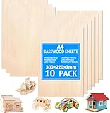 Tiusixsy 10 Stück Sperrholzplatte 3mm, 300 x 220 mm Lindensperrholz, A4 Sperrholz, Holzplatten zum Basteln, für DIY Holzarbeiten, Laserbearbeitung, Brandmalerei, Holz Modellbau, Gemälde
