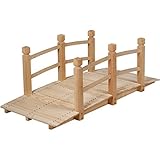 COSTWAY Holzbrücke Gartenbrücke, Teichbrücke mit Geländern, Zierbrücke bis 100 kg belastbar, Brücke aus massivem Tannenholz, Dekobrücke für Garten Teich Außenbereich, 150 x 67 x 55 cm (Natur)