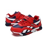 Mateju Turnschuhe Jungen Mädchen Hallenschuhe Kinder Sportschuhe Hallenturnschuhe Sneaker Kinderschuhe Kunstleder Tennisschuhe Leicht Freizeitschuhe Outdoor Laufschuhe, Spleißdesign Rot Blau Grau