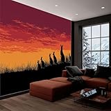 Tapete 3D Fototapete Sonnenuntergang Känguru Grasland, 400 x 280 cm Fototapeten Wandbild Motivtapeten Vlies-Tapeten Moderne Wandtapete Wand Schlafzimmer Wohnzimmer Dekoration, Orange Farbe
