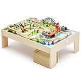 VEVOR Holz Aktivitätstisch, 120-teilig, mit zusammenklappbarem Aufbewahrungsbehälter, 3-in-1-Eisenbahn-Set zum Spielen, Malen, Lesen, Essen, kreatives Spielzeug-Set für Kinder ab 3 Jahren