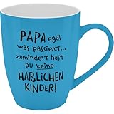 GRUSS & CO Becher mit Motiv Papa egal | Tasse mit Spruch, New Bone China Porzellan, 35 cl, mit Geschenkbaderole | lustiges Geschenk, Geburtstag | 74206