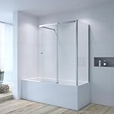 AQUABATOS Duschwand Glas Badewanne Ecke mit Schiebetür 110 x 70 x 150 cm Badewannenaufsatz mit Seitenwand Duschabtrennung 6 mm ESG-Sicherheitsglas klar NANO-Beschichtung Duschschiebetür Chromoptik