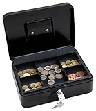 Wedo 145321X Geldkassette (aus pulverbeschichtetem Stahl, versenkbarer Griff, 5-Fächer-Münzeinsatz, Sicherheits-Zylinderschloss, 25 x 18 x 9 cm) schwarz