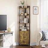 YITAHOME Eckregal mit 4 Ebenen, industrielles Bücherregal mit Schrank, freistehendes Bücherregal aus Holz, Lagerregale für Wohnzimmer, Heimbüro, Flur, Vintagebraun Bücherregale