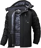 Tansozer Skijacke Herren Winter Wasserdicht Winterjacke Warm Gefüttert Regenjacke Atmungsaktiv Wanderjacke Fleece, Schwarz, XL