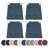 sleepling 4er Set Stuhlkissen, Sitzkissen für Indoor und Outdoor, mit Klettverschluss, 100% Baumwolle, Made in EU, Maße: 42 (vorne) 35 (hinten) x 40 x 5 cm, dunkelblau