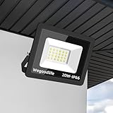 Wegoodlife 20W LED Strahler Außen, Superhell 1510LM Scheinwerfer, 3000K Warmweiß Außenstrahler, IP66 Wasserdicht LED Fluter, 50cm Kabel kein Stecker, Außenleuchte für Hinterhof Auffahrt Garage Garten