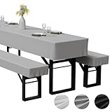 Zdada 3-teilige Bierzeltgarnitur Auflage, Enthält 2 Bierbank Hussen und 1 Biertisch Husse aus Polyestermaterial, Waschbar und Fixierbar Bierzeltgarnitur Hussen, für Bankette im Freien（Grau, 220x70cm）