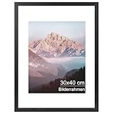 OMISHE Massivholz Bilderrahmen 30x40, Rahmen 30x40, Schwarzer Bilderrahmen 30x40 cm mit 21,5x28 cm Passepartout und Plastikhülle, Holzbilderrahmen 30 X 40cm zum Aufhängen, Schwarz, 1 Pack