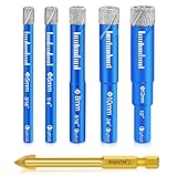 Lytool Fliesenbohrer Diamantbohrer Glasbohrer Set 5 tlg. 5, 6, 8, 10, 12 mm für Keramik, Granit, Glas, Porzellan, Fliesen, harte Fliesen, Feinsteinzeug