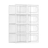 SONGMICS Schuhboxen, 8er Set, Schuh-Organizer aus Kunststoff, faltbar und stapelbar, für Schuhe bis Größe 46, transparent-weiß LSP08MWT