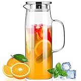 PARACITY Wasserkaraffe 1,5L, Karaffe mit Deckel und Ausgießer, Warm-/Kaltwasserkrug, Glaskaraffe für das Regal des Kühlschranks, Karaffe aus Borosilikatglas für Limonade, Saft und Milch