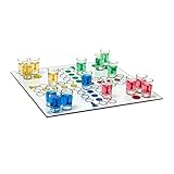 Relaxdays 10010181 Drinking Spiel, Partyspiel für Erwachsene, Brett, 2 Würfel & 16 Shotgläser, lustiges, bunt, Grau/Silber/Metallic, Trinkspiel Ludo