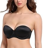Lemorosy Damen Trägerloser BH Push Up Große Größen Gepolsterte Bügel Multiway Bra Abnehmbare Träger(Schwarz,75B)