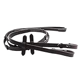 JA Horse Lederzügel Gummizügel – Hochwertige Leder-Reitzügel mit Gummierung und Martingalstopper für sicheren Griff & Kontrolle (Black, Full)