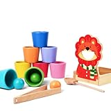 Vicloon Regenbogen Bälle in Tassen, Montessori Spielzeug ab 3 Jahr, Baby Sensorik Bälle Holzspiele, Sensorik Spielzeug & Lernspielzeug für Vorschule für Farbsortierung und Zählen (8 Holzkugeln Bunt)