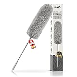 ALX Staubwedel, Waschbar, Mikrofaser, Staubwischer, Teleskop Staubwedel ausziehbar bis 260cm. Stilvolle Reinigung für EIN makelloses Zuhause (Grau)