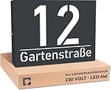 PRINTIMA Premium Gravur Personalisierter Hausnummer Anthrazit Beleuchtet Led Strom 230V, Hausnummern schild mit Dämmerungssensor |30x40cm, 6W /A++| Wasserdicht, Funktion trifft auf Qualität und Stil