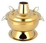 XXSLY Wokpfanne aus dickem Edelstahl mit Kupfer-Beschichtung, für Kohle, Feuer, Fondue-Topf mit altmodischer Scheuerschale