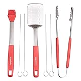 Amazon Basics Grilltablett und Grillbesteck-Set mit Pfannenwender, Grillzange und Grillpinsel