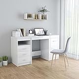 Moderner Hochglanz-Schreibtisch, 140 x 50 x 76 cm, schlanker Spanplatten-Bürotisch für Heimbüro oder Arbeitszimmer