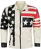 Herren-Bikerjacke mit amerikanischer Flagge, leicht, Motorrad-Stil mit Sternen und Streifen, Weiß - Kunstleder, XS