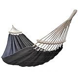 GOCAN Hängematte 2 Personen 220x150cm Gesamtlänge 330cm Last 300kg Leinwand-Baumwoll-Hängematte Outdoor für Garten Indoor Kinder Balkon Rot Mit abnehmbarem Spreizstab dunkelgrau