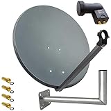 Premium X Satelliten-Komplettanlage 80cm Satellitenantenne Anthrazit Satellitenschüssel Twin LNB Wandhalter 45cm, 1 SAT 2 Teilnehmer