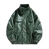 GaoLeAve Herren Kunstlederjacke Wintermantel Rollkragen Freizeit Oberbekleidung Taschen Dickes PU Leder & Wildleder Herbst Reise Mäntel EN8 S