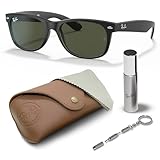 Ray-Ban Wayfarer RB2132 Klassische quadratische Form Sonnenbrille mit Brillen-Set, hohe Stegpassform, quadratische Sonnenbrille, Mattschwarzer Rahmen, G-15 grüne Linse, 55mm