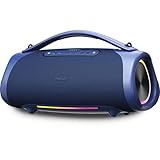 MEDION P61768 tragbarer Bluetooth Lautsprecher (Akku, Bass Boost, RGB Lichteffekte, IPX7 Wasserschutz & robust, integrierte Powerbank, 2X 25 W + 50 W RMS) Blau