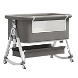 ALYIKOU Beistellbett 3 in1 Babybetten Tragbar Babybett mit atmungsaktivem Netz und Laken, Verstellbarer Stubenwagen Beistellbett mit Aufbewahrungskorb (Grau)