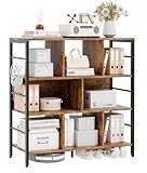 ELUCHANG Bücherregal, Standregal mit 8 Fächern, Regal mit 3 Ebenen Kostenlose Haken, für Wohnzimmer, Schlafzimmer, Arbeitszimmer, Küche 30x94x95cm, Vintagebraun-Schwarz