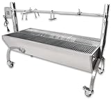 Beeketal 'BSG150' Profi Spanferkelgrill mit Grillmotor und höhenverstellbarem Drehspieß, mobiler Profi Spießgrill aus stabiler Edelstahl Konstruktion mit 4 bremsbaren 360° Grad Rollen