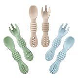 PandaEar 6 Pack Silicone Baby Löffel & Gabeln Selber Essen| Baby Lernlöffel Kinderlöffel Brei ab 4 6 Monaten| Baby Esslernbesteck| Esslöffel Breilöffel blw Löffel