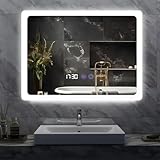 YU YUSING Badspiegel mit Beleuchtung 80x60cm Badezimmerspiegel LED mit 3 Lichtfarben Dimmbar, Beschlagfrei Wandspiegel mit Touch-Schalter, Spiegel Badezimmer Timer-funcktion, Gehärtetes Glas IP44
