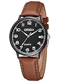 CIVO Uhr Damen Lederarmband Armbanduhr: Analog Quarz Damen Uhren - Braun Schwarz Damenuhr mit Großen Ziffern