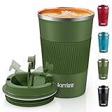 KETIEE Kaffeebecher to go,380ml Thermobecher Kaffee-to-go,Kaffeebecher Thermo,Doppelwandig Reisebecher Travel Mug,Vakuum Isolierbecher mit auslaufsicherem Deckel für Kaffee und Tee,Olivgrün