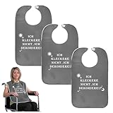 LANZLC Lätzchen für Erwachsene, 3 Stück Latz für Erwachsene Mehrweg Waschbar, Lustig Schlabberlatz für Senioren mit Klettverschluss, “ICH KLECKERE NICHT, ICH DEKORIERE” (Grau)