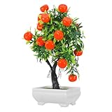 Sewroro Künstlicher Bonsai Orangenbaum Lebensechte Kunstpflanze mit Realistischen Blättern Dekorativer Desktop Schmuck für Innenräume ohne Licht Pflegefreie Kleiner Orangenbaum Dekoration