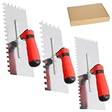 3-teilig Edelstahl Zahnglättekelle, Edelstahl Glättkelle mit Zahnung 6/8/10 mm, Rostfreie Gezahnt Glättekelle mit Griff, Traufel mit Zahnung zum Auftragen von Spachtelmasse und Fliesenkleber