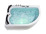 XXL Whirlpool Badewanne Palermo - 159x113 cm – 15 Massage-Düsen, LED-Farblichttherapie, Wasserfall, Eckwanne für 2 Personen, freistehend, Hot Tub Spa Indoor– Schwarz/Weiß, Linke Eckmontage