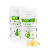 NORSAN Premium Omega 3 Vegan Kapseln 2er Pack (2x 80 Stück) / 1.700mg Omega 3 pro Tagesdosis/vegane Algenöl Kapseln mit hohem EPA- & DHA-Anteil/Omega 3 Algenöl aus nachhaltigem Anbau