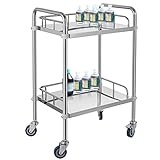 VEVOR Servierwagen Edelstahl Serving Lab Trolley 2 Böden Laborwagen Tragbar Abräumwagen Medical Dental Lab Cart Transportwagen Rollwagen Medizinisch Universalräder Zwei Fußbremsen Breite Anwendung
