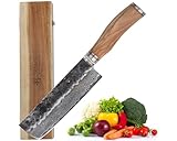 Wakoli Olive HS Damastmesser Nakiri Messer 17 cm Klinge gefertigt aus 67 Lagen echtem Damaststahl mit edlem Olivenholzgriff und Hammerschlag I Premium Küchenmesser in edler Holzbox