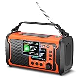 27000mAh DAB+/FM Notfallradio mit Powerbank – Tragbares Solar- & Kurbelradio mit Bluetooth 5.3, SOS, Taschenlampe & Leselicht für Camping & Stromausfall（Orange）